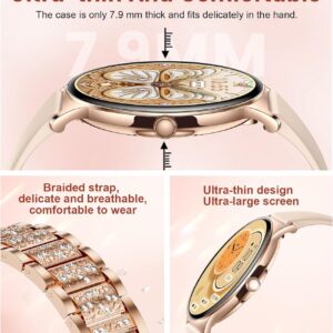 LIGE Smart Watch for Women(2 Bands), 1.43″ HD AMOLED Slim Smartwatch for Android iOS,Fitness Tracker with 120+ Sport Modes/IP68 Waterproof/Sleep Monitor,Rose Gold