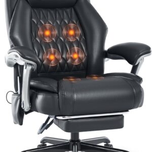 Massage Office Chair with Heating Function & Footrest, 6-Point Vibration, Ergonomic Executive Reclining Desk Chair with Padded Seat for Relaxation, Comfort & Stress Relief