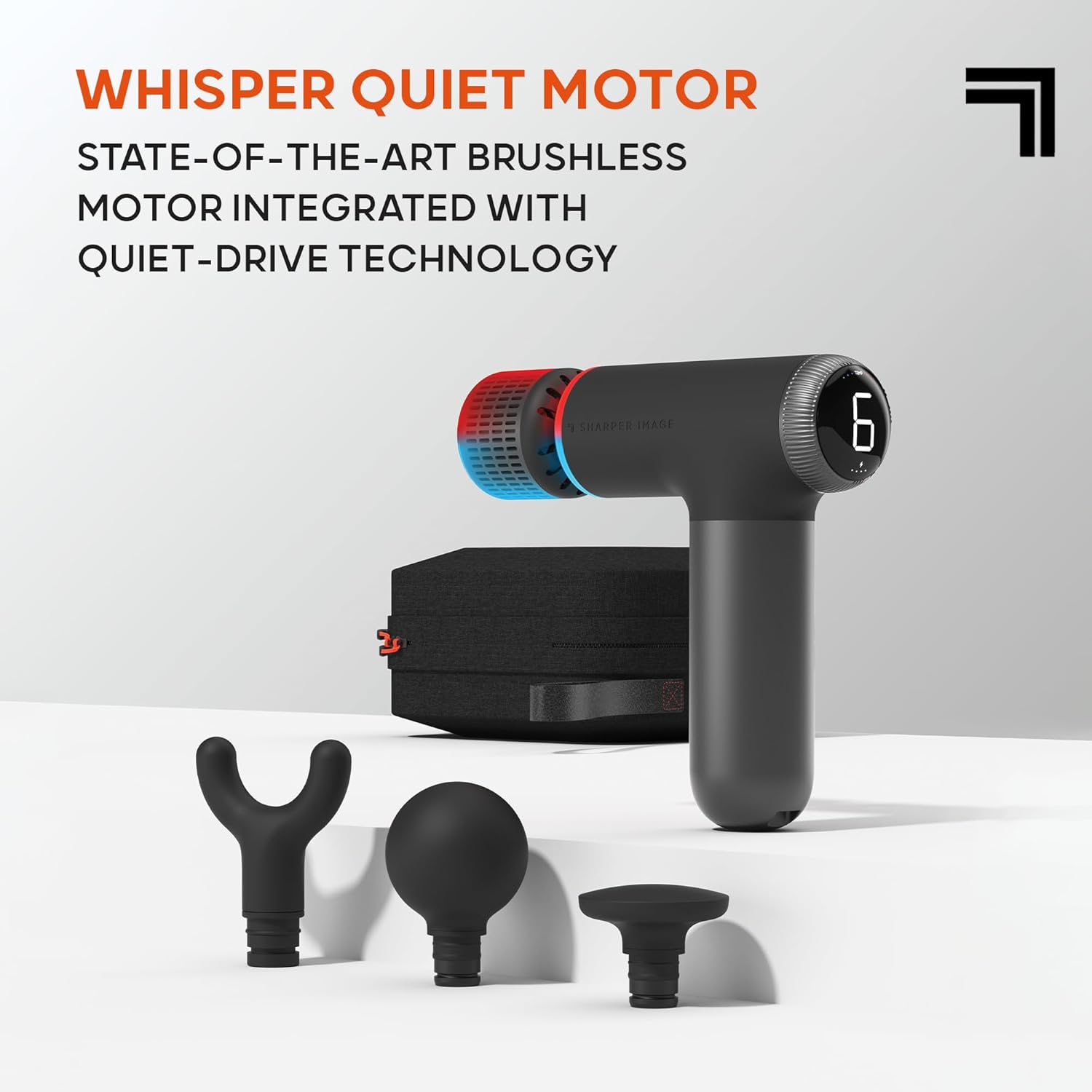 Sharper Image® Powerboost® Pro+ Hot & Cold Deep Tissue Massage Gun - 6 Speeds, 6 Attachments, 5-Hour Battery, Travel Case, Charging Base, Shoulder & Back Massager, Pain Relief Tool, Wellness Gift - Image 5