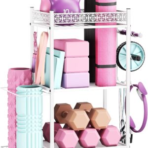 Yoga Mat Storage Rack, Home Gym Storage Rack, VOPEAK Workout Storage for Yoga Mat, Foam Roller, Equipment Gym Storage for Home Exercise and Fitness Gear (Metal)