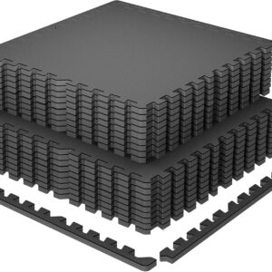 SUPERJARE 0.79” Extra-Thick Exercise Equipment Mats, 18 Pcs 72 Sq Ft Rubber Top Floor Tiles with High Density EVA Foam, Interlocking Gym Flooring for Home Gym, Workout Mat, Black