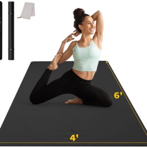 CAMBIVO Large Yoga Mat (6’x 4′), Extra Wide Workout Mat for Men and Women, Yoga Mat Thick 1/3 &1/4 Exercise Mats for Home Workout, Yoga, Pilates (Black,1/4 inch)