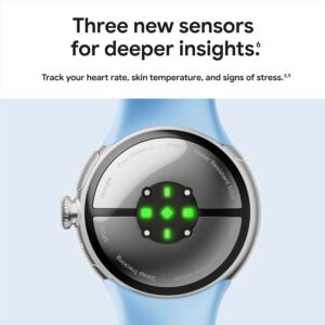 Google Pixel Watch 2 (Previous Model) with the Best of Fitbit – Heart Rate Tracking, Stress Management, Safety Features – Android Smartwatch – Polished Silver Aluminum Case – Bay Active Band – Wi-Fi