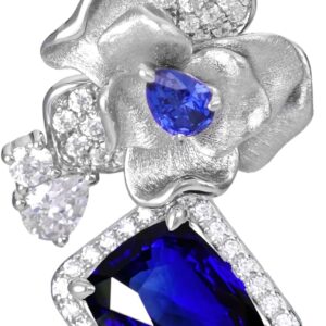 Camellia Necklace – Flower Pendant with Certified Lab-Grown Blue Sapphire, Thick 18K White Gold Plated on Solid 925 Sterling Silver for Long-Lasting Shine, Elegant Gift for Her