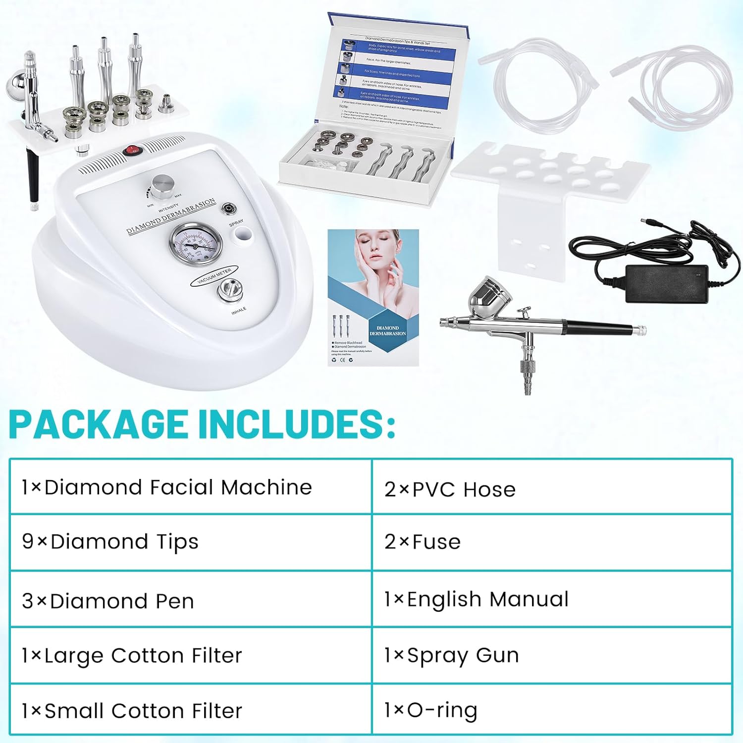2 in 1 Diamond Micro der-ma-bra-sion Machine, Yofuly 0-68cmHg Suction Power Professional Diamond Glow Facial Machine with Spray Kit, Facial Skin Care Equipment for Home Use - Image 6