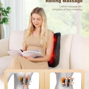 KINGJOY Back Massager for Pain Relief Deep Tissue, Full Back Rolling Massager with Heat 3D Shiatsu Kneading Electric Massage Pillow for Back, Neck, Shoulder, Spot Massage, Gifts for Mom Dad Women Men
