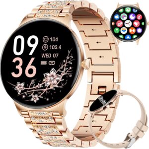 LIGE Smart Watch for Women(2 Bands), 1.43″ HD AMOLED Slim Smartwatch for Android iOS,Fitness Tracker with 120+ Sport Modes/IP68 Waterproof/Sleep Monitor,Rose Gold