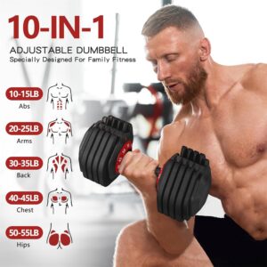 Adjustable Dumbbell 55LB Dumbbells Weight, 10-in-1 Weight Dumbbell with Anti-Slip Metal Handle and Bicep Supports for Comprehensive Full Body Strength Training