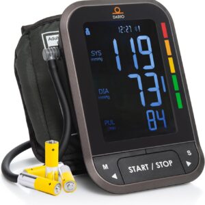 Dario Blood Pressure Monitor for Home Use Gen2 Automatic Machine, LCD Backlit Display, Large Adjustable Arm Cuff (8.75-16.5in) Smart Bluetooth App & Carry Case