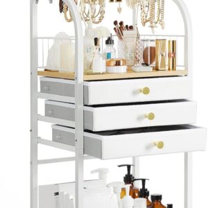 Keebofly Large Jewelry Organizer Stand with 3 Box Drawer – Necklace Organizer Earring Storage Armoire Holder with Display for Earring Necklace Ring Bracelet