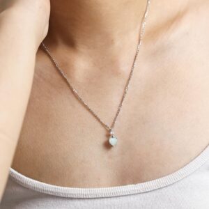 AGVANA 14K Solid White Gold Diamond Gemstone Pendant with Sterling Silver Chain 8mm Heart Birthstone Necklace Fine Jewelry Anniversary Birthday Gifts for Women Mom Wife