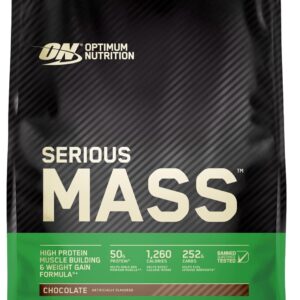 Optimum Nutrition Serious Mass, Weight Gainer Protein Powder, Mass Gainer, Vitamin C and Zinc for Immune Support, Creatine, Chocolate, 12 Pound (Packaging May Vary)