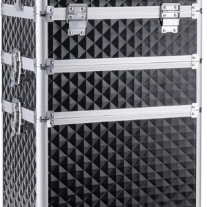 Adazzo 3 in 1 Professional Rolling Makeup Train Case Aluminum Trolley Case with 360° Rotation Wheels for Makuep Artist Cosmetic Suitcase Organizer with Lock and Key Diamond Pattern – Black