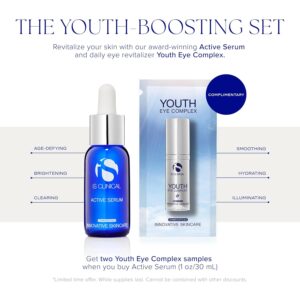 iS CLINICAL Active Serum – Visibly evens skin tone, Excellent for acne prone skin, Anti-Aging, 1 Fl Oz with Youth Eye Complex Sample