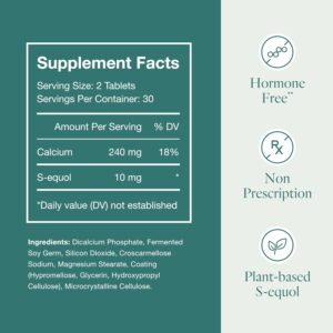 Equelle Multi-Symptom Menopause Relief Supplement for Women, Plant-Based S-Equol, Non-Hormonal & Non-Prescription, Fewer Hot Flashes, More Sleep, Relieves Muscle Aches, 120 Tablets