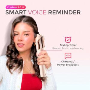 TYMO Cordless Automatic Curling Iron – TYMO CurlGo 1 Inch Beach Waves Rotating Curling Wand, Portable Hair Curlers for Travel, Dual Voltage & Rechargeable Curler for Women, Tangle-Free, Gold Blush