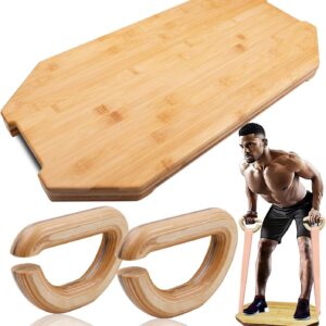 Resistance Band Platform with Metal-Enhanced Wooden Handles, Bamboo Foldable Workout Board for Full-Body Workouts and Fitness Training