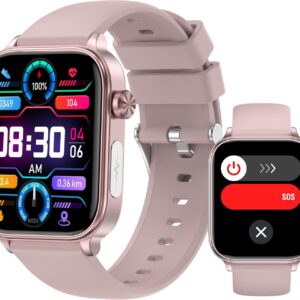 Smart Watch for Women Men 1.96″ IPS Smartwatch, 24/7 Heart Rate/Blood Oxygen/Blood Pressure/Sleep Monitor, Blood and Body Composition,100+ Sports Modes Fitness Tracker (Pink)