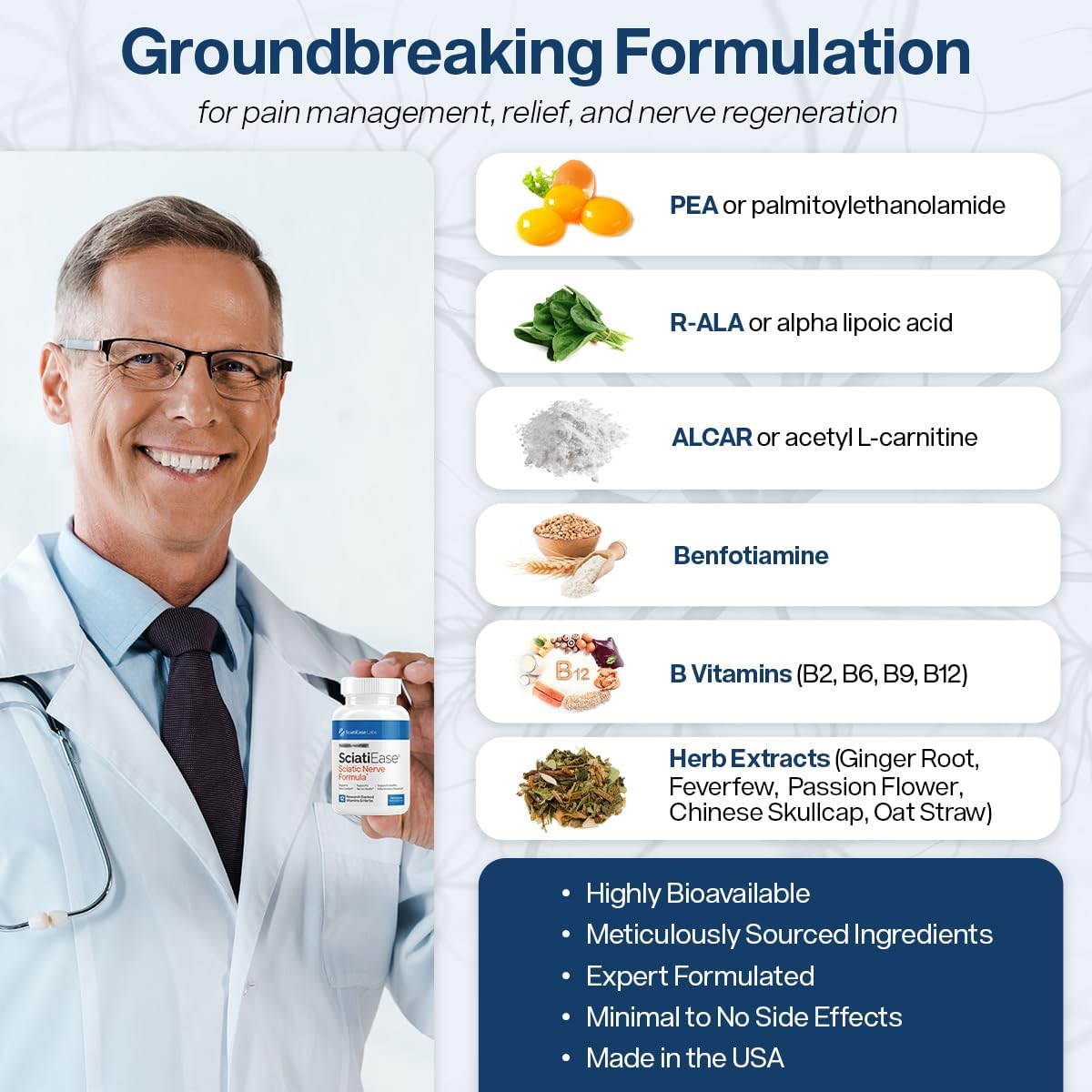 Sciatic Nerve Health Support Supplement - Nerve Support Formula with AlphaPalm, Pea, Vitamin B Complex, Alpha Lipoic Acid 300mg - 120 Capsules - Image 7