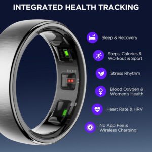 Smart Ring for Women Men, Activity Fitness Tracker with 24/7 Heart Rate Monitor, Waterproof Sleep Tracker Fitness Ring, Step Counter, Calorie Pedometer, No APP Fee,for iOS Android (Silver,#11)