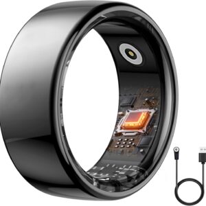 Fitness Tracker, Smart Rings Health Heart Rate Ring with Blood Oxygen, Blood Pressure, Sleep Tracker, Step Tracker, No Subscription Fee, Gesture Control, Fitness Ring(Black 9#)