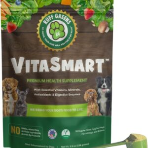 Ruff Greens – Dog Food Topper, Hip & Joint Supplement for Dogs – Probiotics Digestive Enzymes Powder for Mobility Support, Essential Vitamins & Minerals, 6.9 Ounce