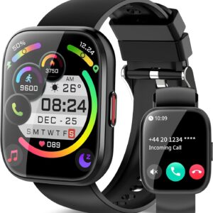 Smart Watch for Men Women Bluetooth Call, 1.85″ HD Touch Screen Fitness Watch with Sleep Heart Rate Monitor, 112+ Sports Modes, IP68 Waterproof Activity Trackers for Android iOS, Black