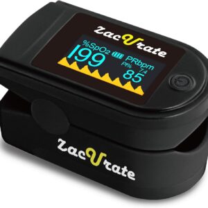 Zacurate 500C Elite Fingertip Pulse Oximeter Blood Oxygen Saturation Monitor with Silicon Cover, Batteries and Lanyard (Mystic Black)
