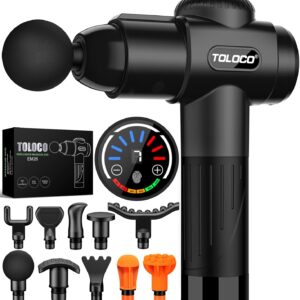 TOLOCO Massage Gun, Deep Tissue Back Massage for Athletes for Pain Relief, Percussion Massager with 10 Massages Heads & Silent Brushless Motor, Gifts for Fathers Day, Black
