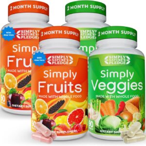 Simply Nature’s Pledge – Packed with 42 Different Fruits & Vegetables – 2-Month Supply – Made with Real, Non-GMO Whole Foods – Supports Energy & Overall Wellness – Soy-Free – 360 Capsules