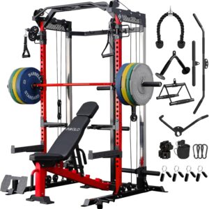 Mikolo Power Cage, 2000LB Power Rack with Independent Dual Pulley System, Multi-Function Home Gym Workout Machine for Cable Crossover