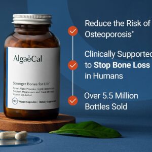 ALGAECAL – Plant Based Calcium Supplement with Vitamin D3 (1000 IU) for Bone Strength, Contains 13 Minerals Supporting Bone Health, Organic Calcium (750 mg) for Women & Men, 90 Caps, 3 Month Supply