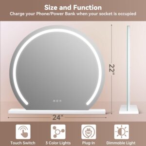 Hasipu Vanity Mirror with Lights, 24″ x 22″ LED Makeup Mirror, Lighted Makeup Mirror with Lights, Smart Touch Control 3 Colors Dimmable Mirror White