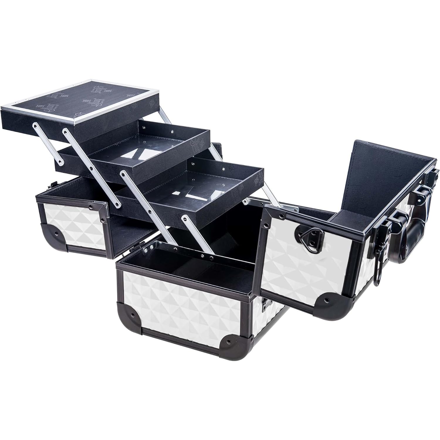 SHANY Premier Fantasy Professional Makeup Train Case Cosmetic Box Portable Makeup Case Organizer Jewelry storage with Locks, 3 Trays, Makeup Brush Holder and Cosmetics Mirror - Snow White - Image 4