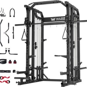 Major Fitness Drone2 Smith△ Machine – All-in-One Home Gym Squat Rack with Weight Bar, Dual LAT Pull-Down Systems & Cable Crossover Machine for Full-Body Workouts