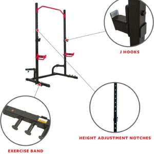 Sunny Health & Fitness Multifunctional Strength Training Home Gym – Complete Workout Equipment with Training Attachments, Optional Squat Stand, Power Rack Cage, Adjustable Incline Bench