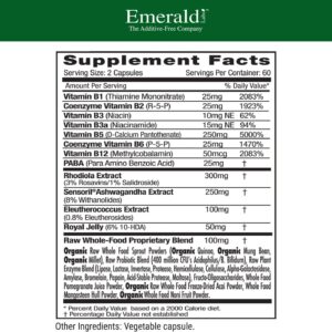 EMERALD LABS Adrenal Health – Stress Relief, Energy Support & Restorative Sleep with Sensoril Ashwagandha, B Vitamins, Rhodiola & More* – Gluten-Free – 120 Vegetable Capsules (60-Day Supply)