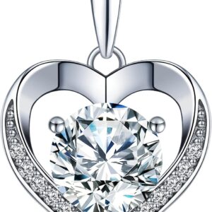 Heart Pendant Necklace Gifts for Wife, Engraved ‘I LOVE YOU’ Gift for Wife, 1-3 Carat Moissanite Necklace, Anniversary Eternity Jewelry Present for Wife, Birthday Gifts for Women