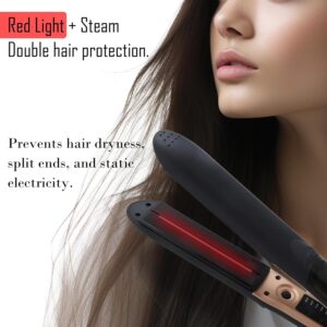Steam Hair Straightener | 2-in-1 Straightening and Curling Flat Iron | Adjustable Steam | Red Light Hair Care | Five-level Temperature Control | Fast Heating | for All Hair Types