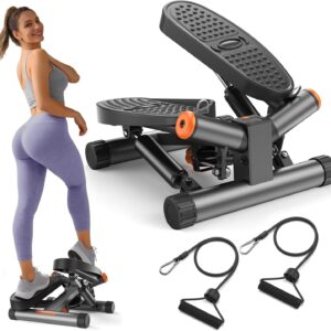 Niceday Twist Stepper for Exercise at Home, Mini Stair Stepper with Resistance Bands at Home Workout Equipment with 300LBS Loading Capacity, Hydraulic Fitness Stepper with LCD Monitor Gray
