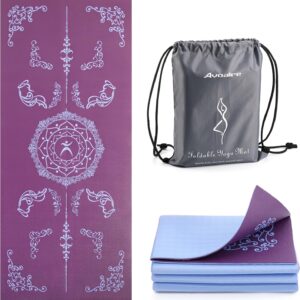 Avoalre Foldable Yoga Mat Travel – 72″L x 32″W x 6MM Thick Non Slip Gym Mats – Portable Pilates Mat for Women Men Fitness Exercise with Travel Carry Bag
