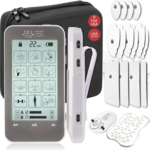 Deluxe TENS Unit Muscle Stimulator & Accessories – Non-Invasive EMS Machine for Neck & Back Pain Relief, Sciatica – Electrotherapy with 12 Modes & 20 Intensity Levels