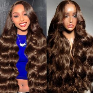 26 Inch Chocolate Brown Lace Front Wig Human Hair 13×4 Transparent Brown Body Wave Lace Front Wigs Human Hair Pre Plucked 250 Density HD Lace Wig Colored Frontal Wigs Human Hair for Women