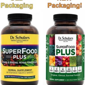 Dr. Schulze’s SuperFood Plus | Vitamin & Mineral Herbal Concentrate | Daily Nutrition & Increased Energy | Gluten-Free & Non-GMO | Vegan | 390 Tabs | Packaging May Vary