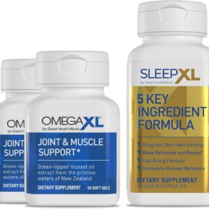 OmegaXL Joint Relief Supplement – Natural Muscle Support, 60 Softgels (2 Pack) & SleepXL immediate-Release melatonin, L-Theanine (Calming), Chamomile, Magnesium & B6 (60 Vegan Capsules)