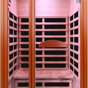 Double O’Guman Far Infrared Sauna – American White Oak Design, 2 Bluetooth Speakers & Colorful Lights, Ideal for Home Relaxation & Spa Sessions Enhance Circulation, Stress Relief, & Better Sleep