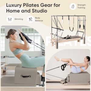 Premium Maple Pilates Reformer Machine with Reformer Box, Adjustable Resistance and Smooth Glide, Full-Body Pilates Equipment for Women, Home, Studio Workouts