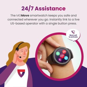 Medical Guardian MGMove | Medical Alert Smartwatch Device for Seniors | Water-Resistant, Emergency Call Button, 24/7 Monitoring, Step Counter, GPS Tracking | Monthly Subscription Required | Black