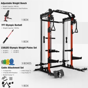 Mikolo Power Cage, 2000LB Power Rack with Independent Dual Pulley System, Multi-Function Home Gym Workout Machine for Cable Crossover