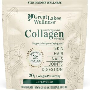 Great Lakes Wellness Collagen Peptides Powder for Skin, Hair, Nails, Joints & Digestion – Unflavored – Quick Dissolve Hydrolyzed, Non-GMO, Keto, Kosher – 4 lb. Value Pouch
